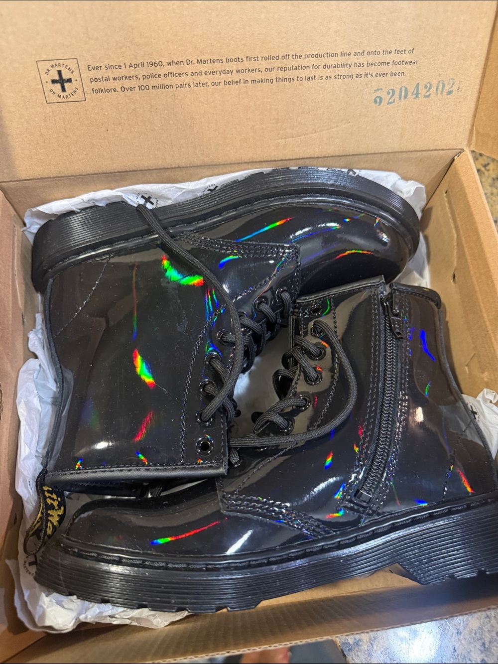 Dr. Martens Kids Black Holographic Zip Lace-Up Boots